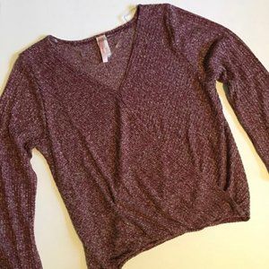 J Mode burgundy sweater, long-sleeved, wrap top, XL